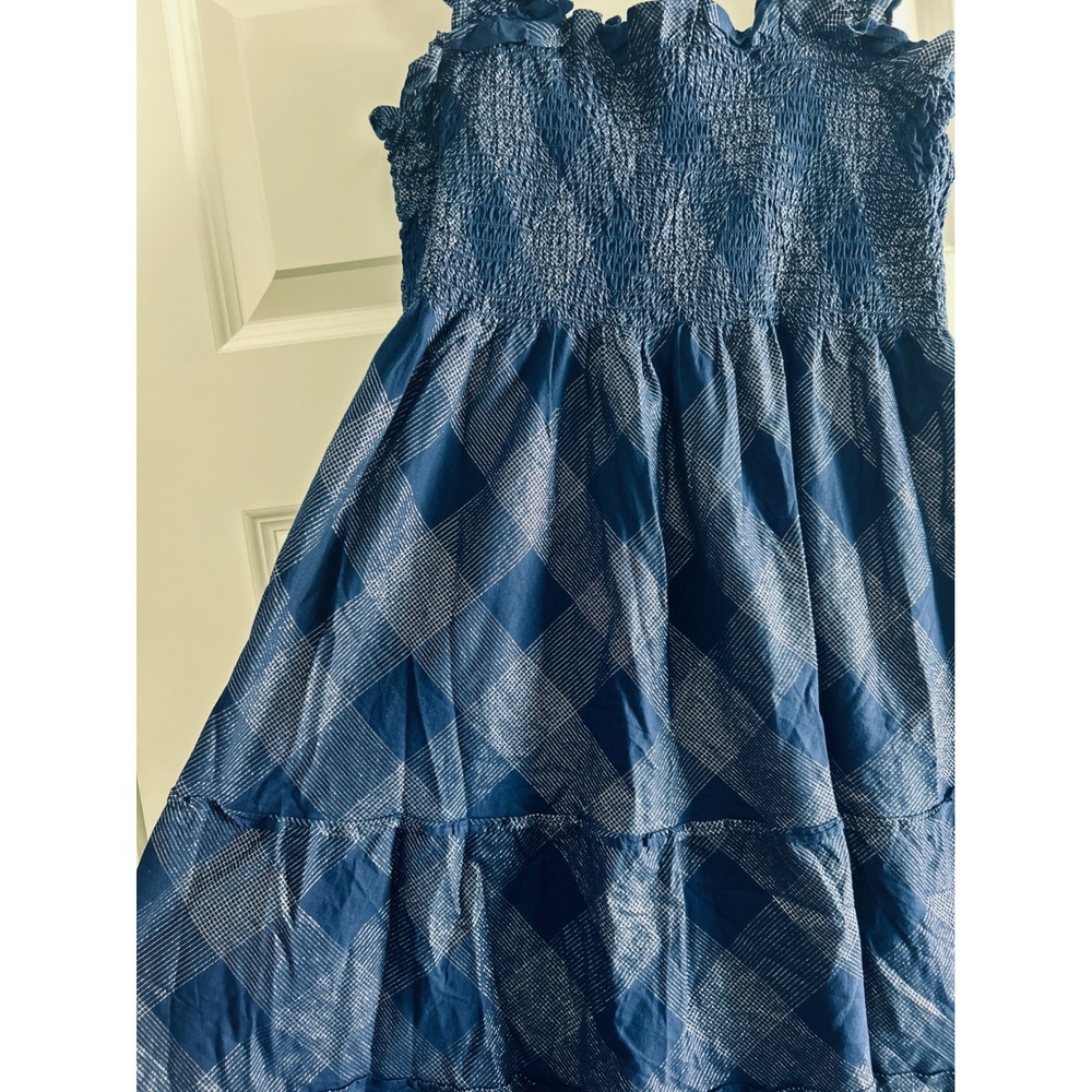 Hill House Home Ellie Nap Dress Navy Blue Silver Metallic Plaid Smocked Midi L - Picture 4 of 6